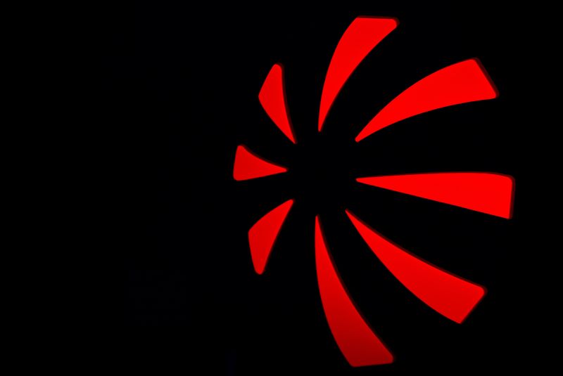 &copy; Reuters. Leonardo logo is seen during celebrations for the 500th Eurofighter Typhoon produced by the European consortium at Caselle airport in Turin, Italy, April 11, 2017.  REUTERS/Stefano Rellandini