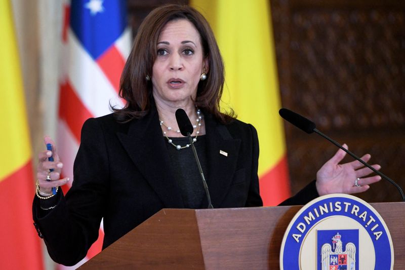 &copy; Reuters. Vice-presidente dos EUA, Kamala Harris, durante entrevista coletiva em Bucareste, na Romênia
11/03/2022 Saul Loeb/Pool via REUTERS