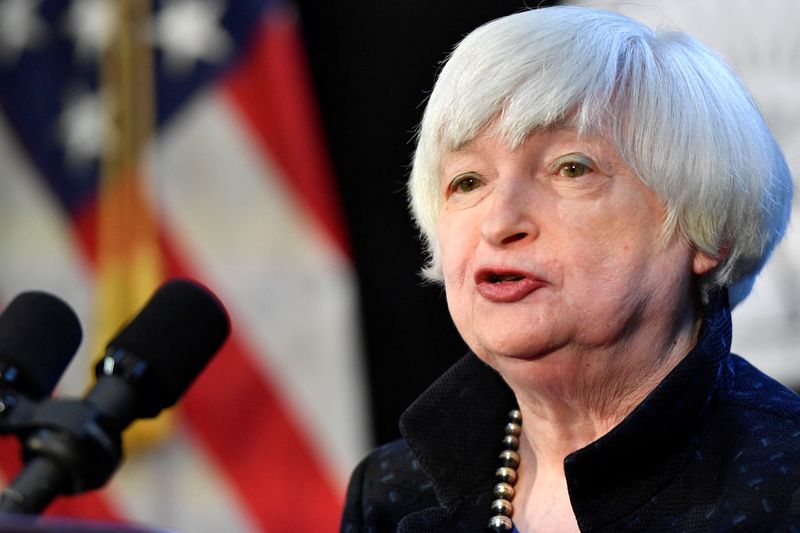 &copy; Reuters. U.S. Secretary of the Treasury Janet Yellen speaks to employees after touring The Denver Mint, One of the two locations manufacturing coins for the new American Women Quarters Program, which includes the Maya Angelou quarter dollar coin, in Denver, Colora