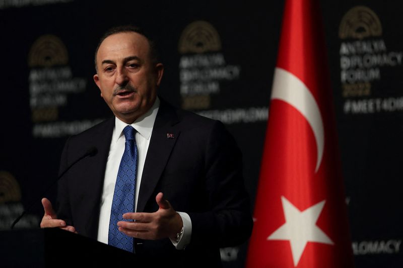 &copy; Reuters. وزير الخارجية التركي مولود جاويش أوغلو يتحدث خلال مؤتمر صحفي في أنطاليا في تركيا يوم العاشر من مارس آذار 2022. تصوير: مراد سيزار - رويترز. 