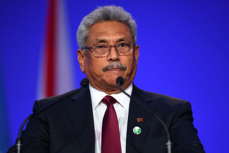 &copy; Reuters. Sri Lanka's President Gotabaya Rajapaksa presents his national statement as a part of the World Leaders' Summit at the UN Climate Change Conference (COP26) in Glasgow, Scotland, Britain November 1, 2021. Andy Buchanan/Pool via REUTERS