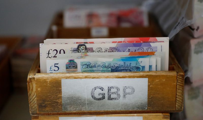 &copy; Reuters. FILE PHOTO: British Pound Sterling banknotes are seen in a box at the Money Service Austria company's headquarters in Vienna, Austria, November 16, 2017.REUTERS/Leonhard Foeger