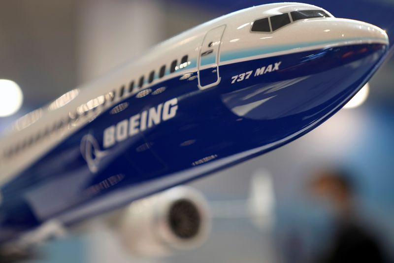 &copy; Reuters. A model of Boeing 737 Max airliner is seen displayed at the China International Aviation and Aerospace Exhibition, or Airshow China, in Zhuhai, Guangdong province, China September 28, 2021. REUTERS/Aly Song