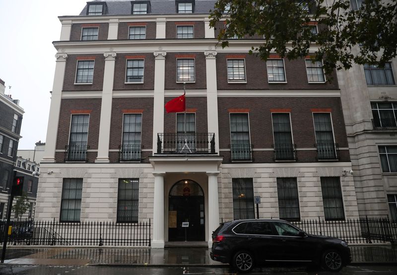 &copy; Reuters. FILE PHOTO: A general view of the Chinese Embassy in London, Britain, October 24, 2019. REUTERS/Hannah McKay