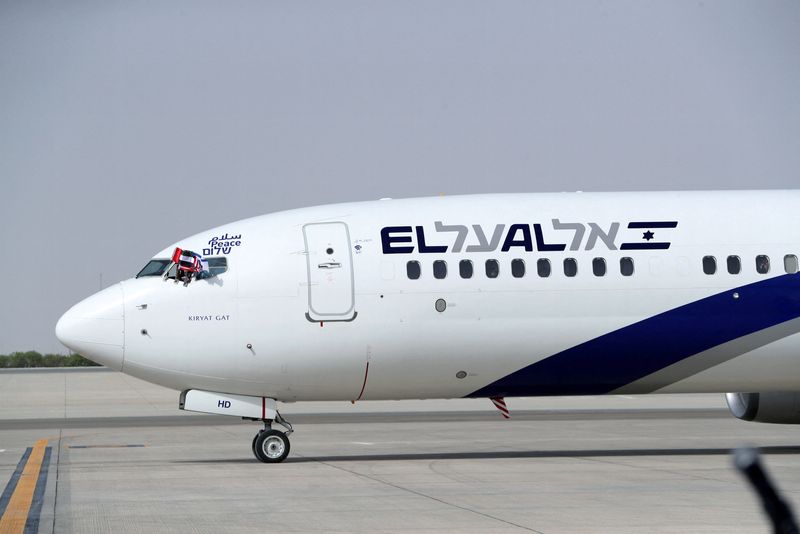 &copy; Reuters. FILE PHOTO: The Israeli flag carrier El Al's airliner carrying Israeli and U.S. delegates lands at Abu Dhabi International Airport, United Arab Emirates August 31, 2020. WAM/Handout via REUTERS