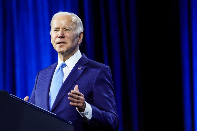 &copy; Reuters. FILE PHOTO: U.S. President Joe Biden delivers remarks at the afternoon general session of the National League of Cities' Congressional City Conference at the Marriott Marquis in Washington, U.S., March 14, 2022. REUTERS/Sarah Silbiger