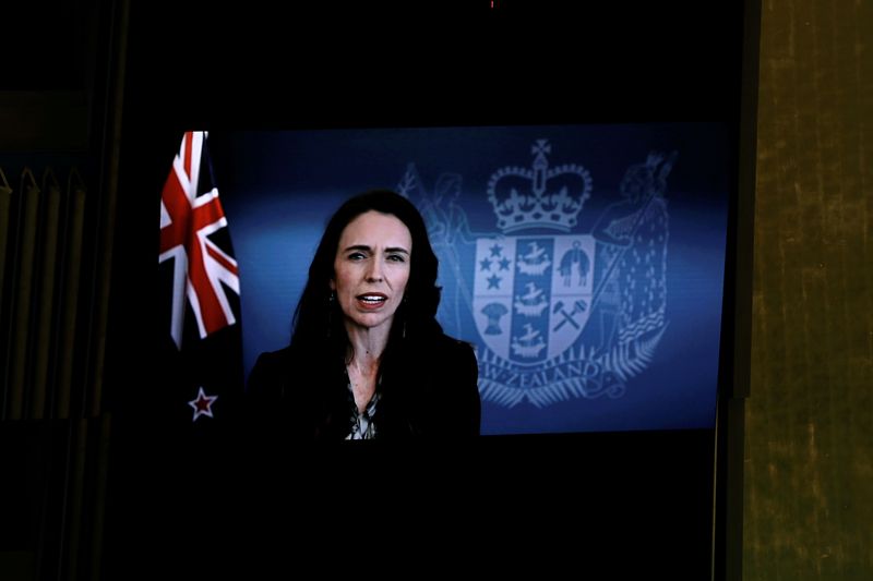 &copy; Reuters.  ３月１６日、ニュージーランド（ＮＺ）のアーダーン首相（写真）は、当初計画していたよりもかなり早く国境を再開する方針を明らかにした。ニューヨークの国連本部で２０２１年９月