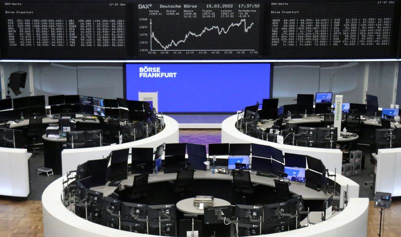 &copy; Reuters. FILE PHOTO: The German share price index DAX graph is pictured at the stock exchange in Frankfurt, Germany, March 15, 2022. REUTERS/Staff