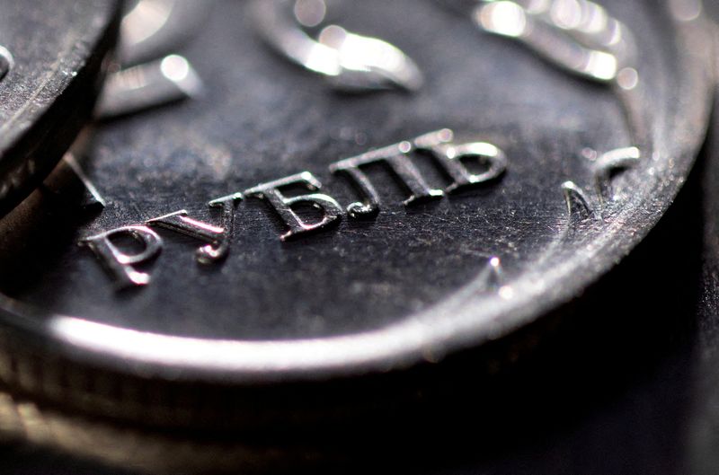 &copy; Reuters. FILE PHOTO: Russian rouble coins are seen in this illustration taken, February 24, 2022. REUTERS/Dado Ruvic/Illustration