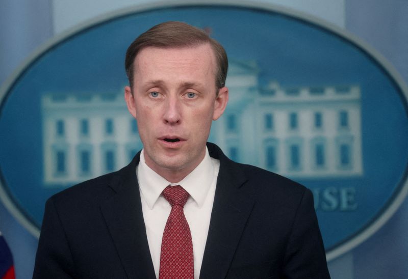 &copy; Reuters. FILE PHOTO: U.S. White House National Security Advisor Jake Sullivan speaks to the news media about the situation in Ukraine during a daily press briefing at the White House in Washington, U.S., February 11, 2022. REUTERS/Leah Millis/File Photo