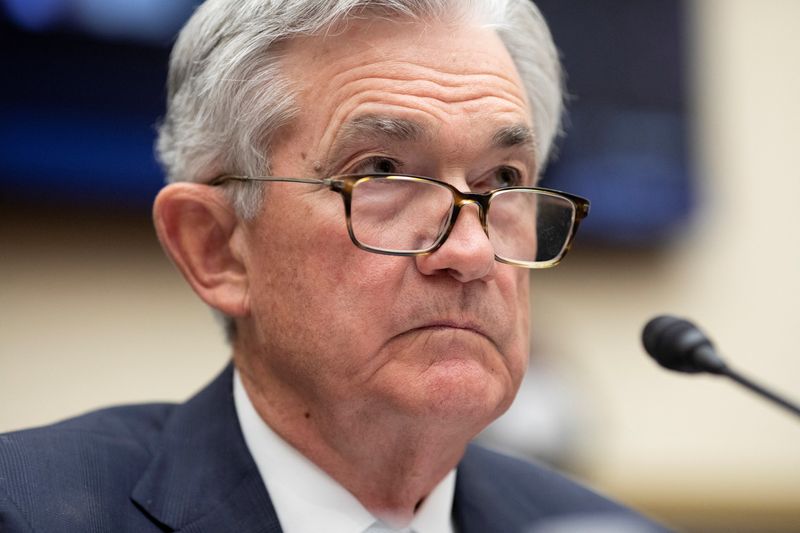 &copy; Reuters. Federal Reserve chief Jerome Powell looks on as he testifies before a U.S. House Financial Services Committee hearing on Capitol Hill in Washington, U.S., March 2, 2022. REUTERS/Tom Brenner