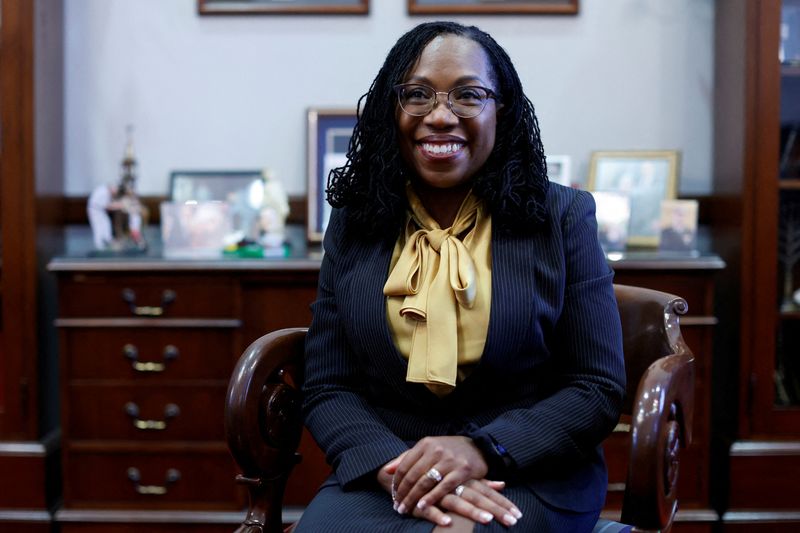 &copy; Reuters. FILE PHOTO: U.S. Supreme Court nominee and federal appeals court Judge Ketanji Brown Jackson meets with Senator Chuck Grassley (R-IA) in his office on Capitol Hill in Washington, U.S., March 2, 2022.  REUTERS/Jonathan Ernst/File Photo