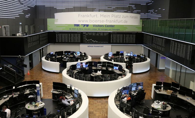 © Reuters. FILE PHOTO: The German share price index DAX graph is pictured at the stock exchange in Frankfurt, Germany, April 21, 2020. REUTERS/Staff