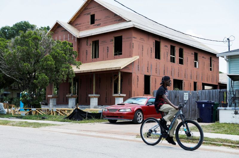 &copy; Reuters. FILE PHOTO: A new home is seen under construction while building material supplies are in high demand in Tampa, Florida, U.S., May 5, 2021.  REUTERS/Octavio Jones