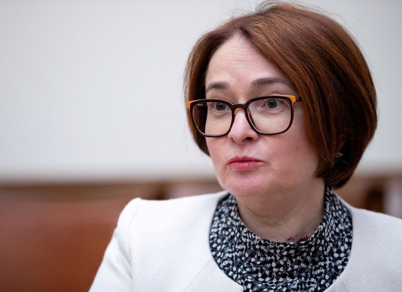 &copy; Reuters. FILE PHOTO: Elvira Nabiullina, Governor of Russia's Central Bank, speaks during an interview in Moscow, Russia, June 27, 2019. REUTERS/Evgenia Novozhenina