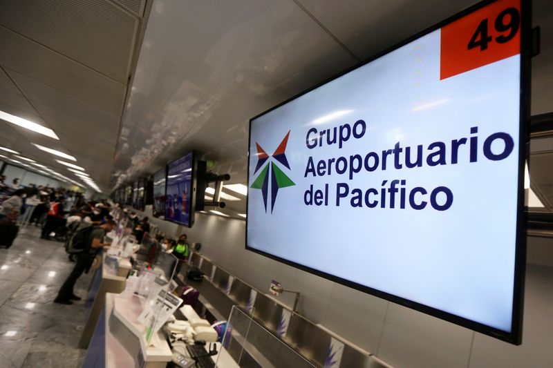 &copy; Reuters. A screen displays the logo of Mexican airport operator Grupo Aeroportuario del Pacifico (GAP) at the Miguel Hidalgo y Costilla International Airport, in Guadalajara, Mexico December 9, 2020. REUTERS/Fernando Carranza