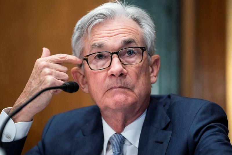 &copy; Reuters. FILE PHOTO: U.S. Federal Reserve Chairman Jerome Powell testifies during the Senate Banking Committee hearing titled "The Semiannual Monetary Policy Report to the Congress", in Washington, U.S., March 3, 2022.  Tom Williams/Pool via REUTERS
