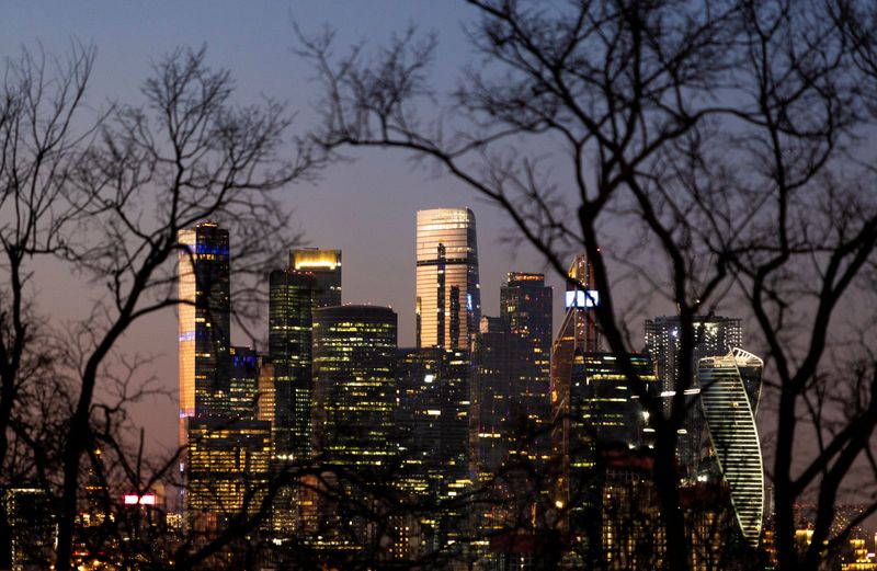 &copy; Reuters. A general view of Moscow International Business centre also known as Moskva City, just after sunset in Moscow, Russia March 19, 2022. REUTERS/Maxim Shemetov