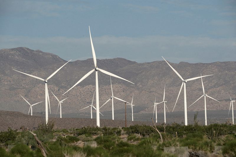 &copy; Reuters. FILE PHOTO: Power-generating Siemens 2.37 megawatt (MW) wind turbines are seen at the Ocotillo Wind Energy Facility as the spread of the coronavirus disease (COVID-19) continues in this aerial photo taken over Ocotillo, California, U.S., May 29, 2020.  RE