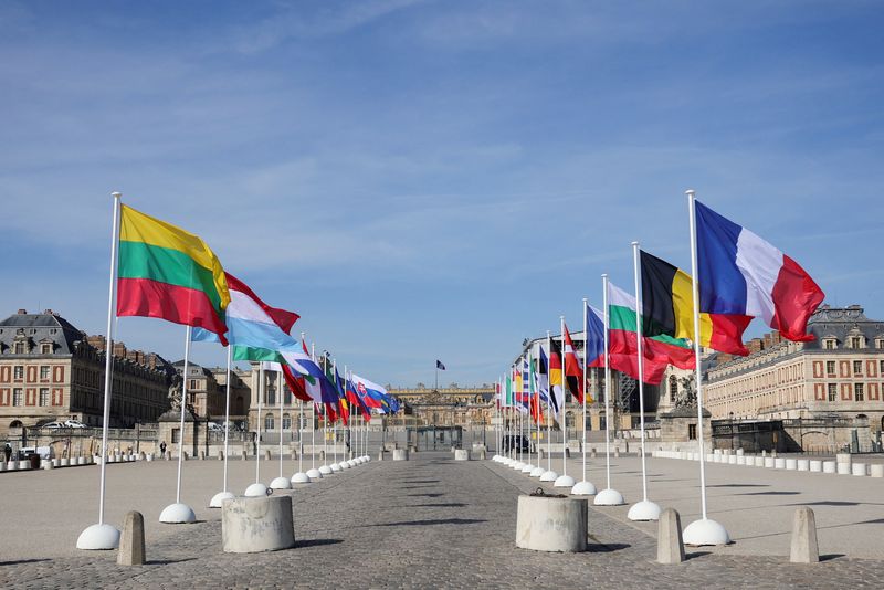 &copy; Reuters. Flags wave before an informal summit of EU leaders at the Chateau de Versailles (Versailles Palace) in Versailles, near Paris, March 10, 2022. REUTERS/Sarah Meyssonnier