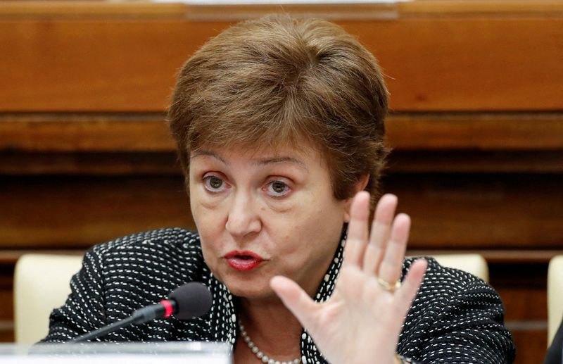 © Reuters. FILE PHOTO: IMF Managing Director Kristalina Georgieva speaks during a conference hosted by the Vatican on economic solidarity, at the Vatican, February 5, 2020. REUTERS/Remo Casilli/File Photo