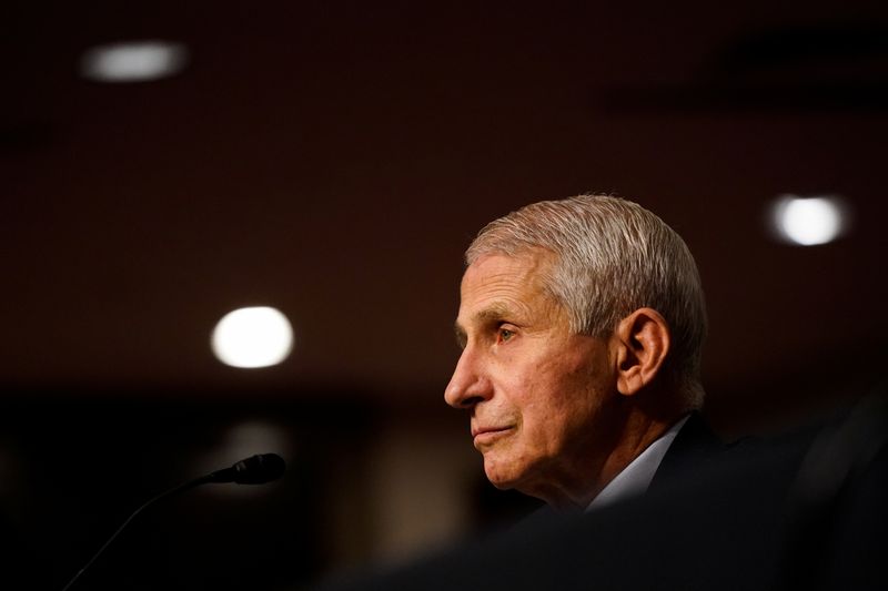 &copy; Reuters. White House Chief Medical Adviser Anthony Fauci pauses while answering questions during the Senate Health, Education, Labor and Pensions hearing on "Next Steps: The Road Ahead for the COVID-19 Response" on Capitol Hill in Washington, U.S., November 4, 202
