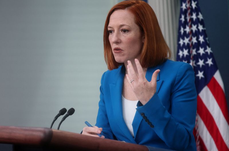 &copy; Reuters. Porta-voz da Casa Branca, Jen Psaki, durante briefing à imprensa na Casa Branca
21/03/2021 REUTERS/Leah Millis