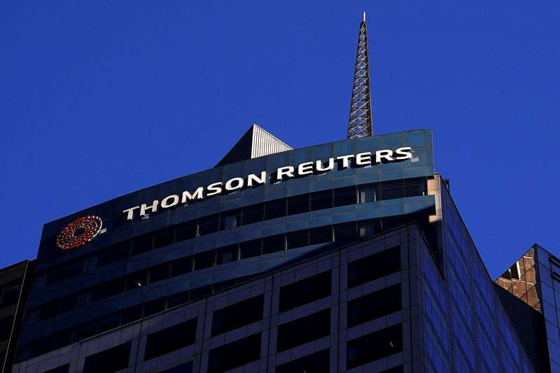 &copy; Reuters. FILE PHOTO: The Thomson Reuters logo is pictured on a building in the Manhattan borough of New York City, New York, U.S. November 16, 2021. REUTERS/Carlo Allegri