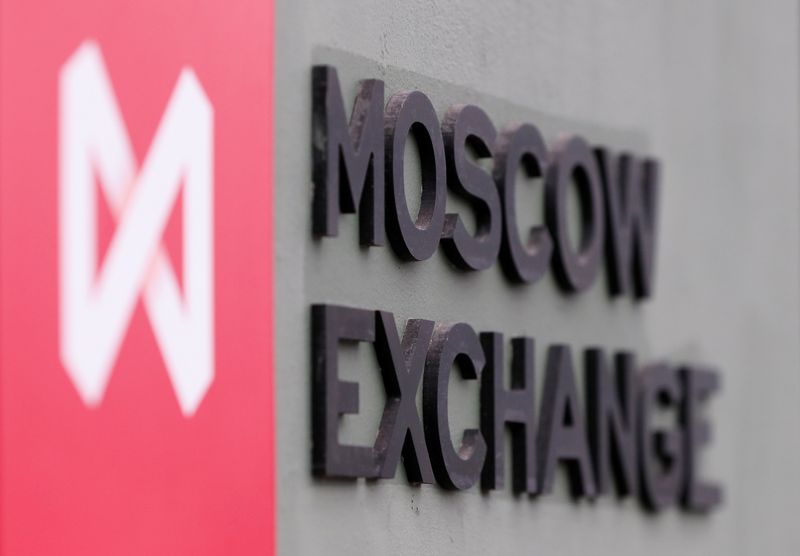 &copy; Reuters. A board with the logo of the Moscow Exchange is on display in its office in Moscow, Russia March 10, 2020. REUTERS/Shamil Zhumatov