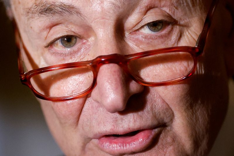 &copy; Reuters. FILE PHOTO: U.S. Senate Majority Leader Chuck Schumer (D-NY) speaks to reporters after the weekly Senate party caucus policy luncheons at the U.S. Capitol in Washington, U.S. March 22, 2022.  REUTERS/Jonathan Ernst