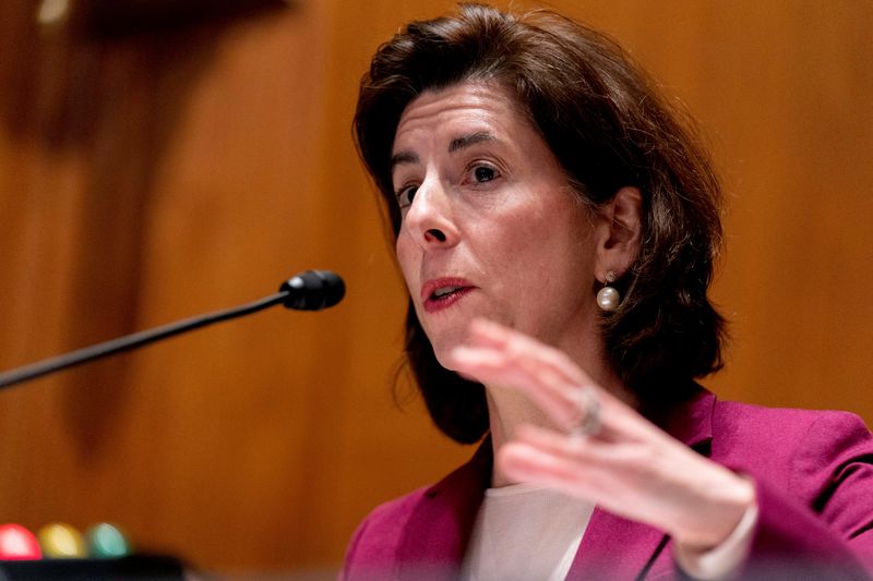 &copy; Reuters. FILE PHOTO: Commerce Secretary Gina Raimondo testifies before a Senate Appropriations Subcommittee on Commerce, Justice, Science, and Related Agencies hearing on Capitol Hill in Washington, D.C., U.S., February 1, 2022. Andrew Harnik/Pool via REUTERS