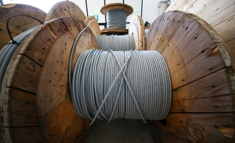 &copy; Reuters. FILE PHOTO: Spools of fibre optic cables in Perugia, Italy, June 23, 2017  REUTERS/Alessandro Bianchi