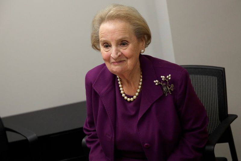 &copy; Reuters. FILE PHOTO: Former U.S. Secretary of State Madeleine Albright speaks before an interview in Washington, U.S., November 28, 2016. Picture taken November 28, 2016. REUTERS/Joshua Roberts