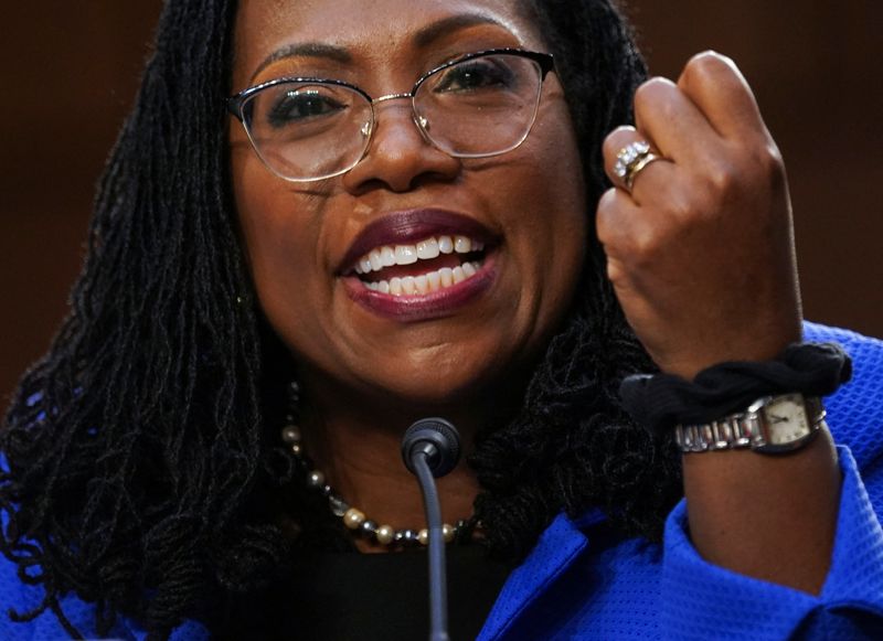 &copy; Reuters. Judge Ketanji Brown Jackson testifies during the third day of Senate Judiciary Committee confirmation hearings on her nomination to the U.S. Supreme Court, on Capitol Hill in Washington, U.S., March 23, 2022. REUTERS/Kevin Lamarque