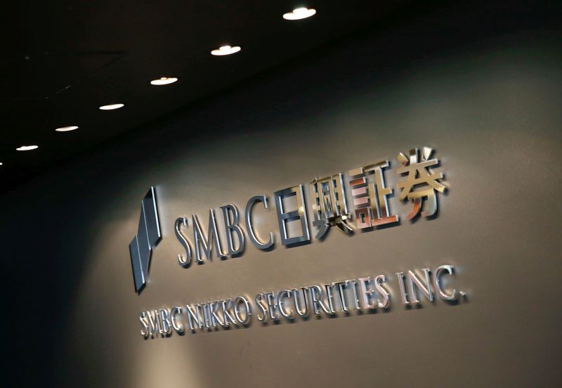 &copy; Reuters. FILE PHOTO: SMBC Nikko Securities' logo is pictured at its headquarters in Tokyo, Japan December 5, 2017. REUTERS/Kim Kyung-Hoon