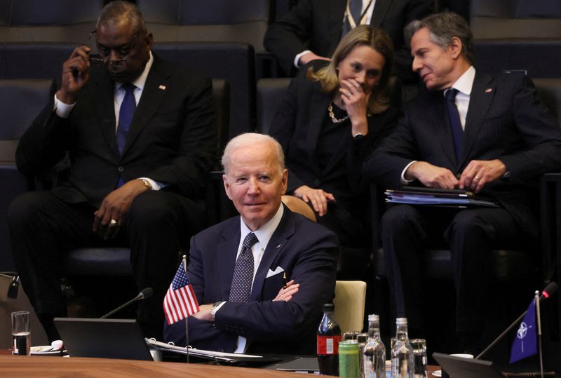 &copy; Reuters. Presidente dos EUA, Joe Biden, durante reunião da Otan em Bruxelas
24/03/2022 REUTERS/Evelyn Hockstein/Pool