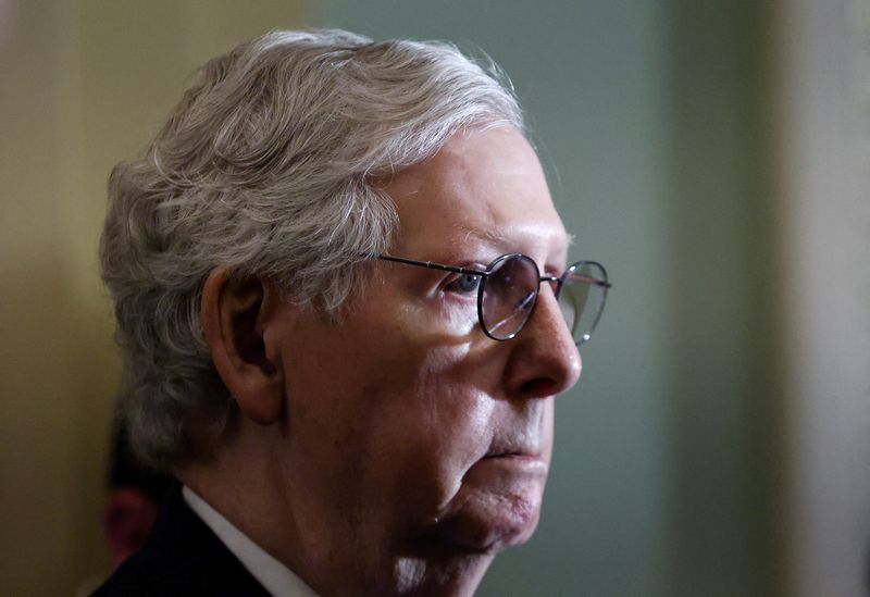 &copy; Reuters. FILE PHOTO: U.S. Senate Minority Leader Mitch McConnell (R-KY) faces reporters following the Senate Republicans weekly policy lunch at the U.S. Capitol in Washington, U.S., March 8, 2022. REUTERS/Evelyn Hockstein