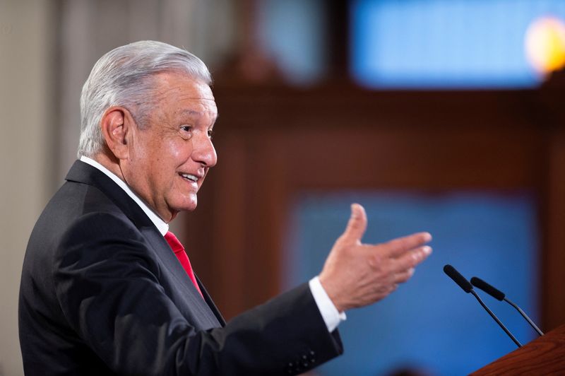 &copy; Reuters. Mexican President Andres Manuel Lopez Obrador speaks during a news conference at the National Palace in Mexico City, Mexico March 24, 2022. Mexico Presidency/Handout via REUTERS 