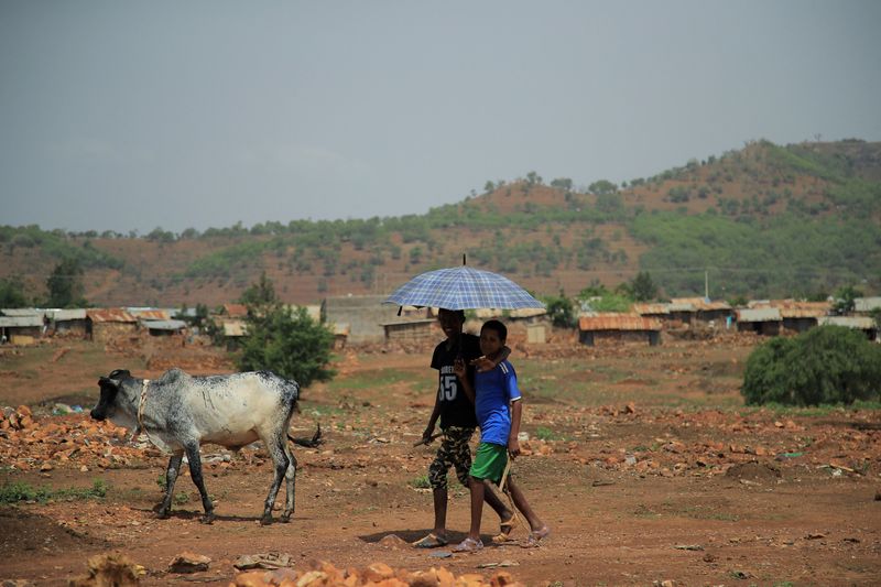 &copy; Reuters. لاجئون يسيرون خارج مخيم في إقليم تيجراي الإثيوبي في 26 يونيو حزيران 2021. تصوير تيكسا نجيري-رويترز.