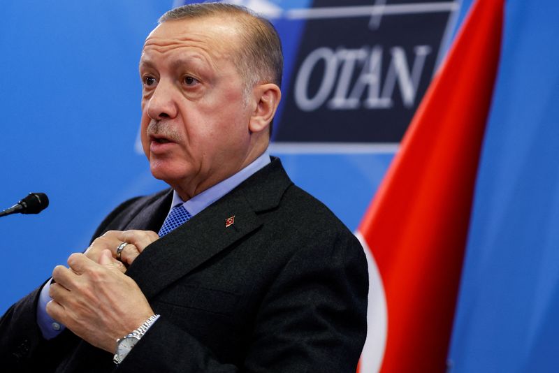 &copy; Reuters. الرئيس التركي رجب طيب أردوغان في مؤتمر صحفي عقب قمة لحلف شمال الأطلسي في بروكسل يوم الخميس. تصوير جونزالو فوينتس- رويترز.