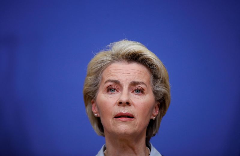 &copy; Reuters. FILE PHOTO: European Commission President Ursula von der Leyen delivers a statement following the conclusion of an EU Foreign Ministers' meeting on the crisis in Ukraine, in Brussels, Belgium February 22, 2022. REUTERS/Johanna Geron/Pool