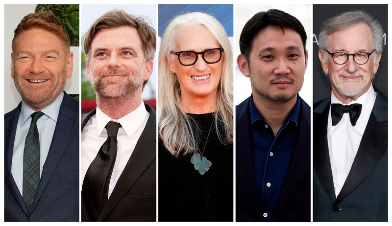 &copy; Reuters. Da esquerda para a direita, indicados ao Oscar de Melhor Diretor em 2022: Kenneth Branagh, Paul Thomas Anderson, Jane Campion, Ryusuke Hamaguchi e Steven Spielberg
REUTERS/Mark Blinch/Toby Melville/Johanna Geron/Mario Anzuoni