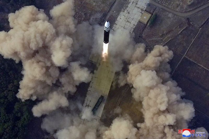 &copy; Reuters. An overview of what state media reports is the launch of the "Hwasong-17" intercontinental ballistic missile (ICBM) in this undated photo released on March 25, 2022 by North Korea's Korean Central News Agency (KCNA). KCNA via REUTERS