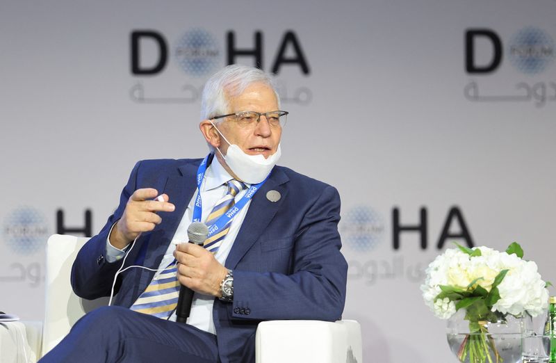 © Reuters. High Representative of the European Union for Foreign Affairs and Security Policy Josep Borrell speaks during the Doha Forum in Doha, Qatar March 26, 2022. REUTERS/Ibraheem Al Omari