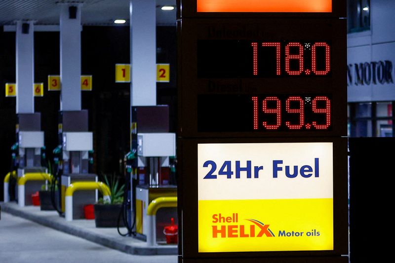 &copy; Reuters. Increased fuel prices are displayed at a filling station as Russia's invasion of Ukraine continues, in Long Stratton, Britain, March 10, 2022. REUTERS/Andrew Boyers