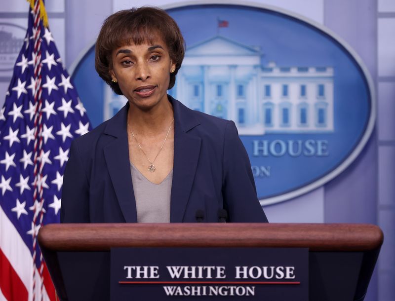 &copy; Reuters. FILE PHOTO: White House Council of Economic Advisers Chair Cecilia Rouse joins White House Press Secretary Jen Psaki (not pictured) for the daily press briefing at the White House in Washington, U.S. May 14, 2021.  REUTERS/Jonathan Ernst/File Photo