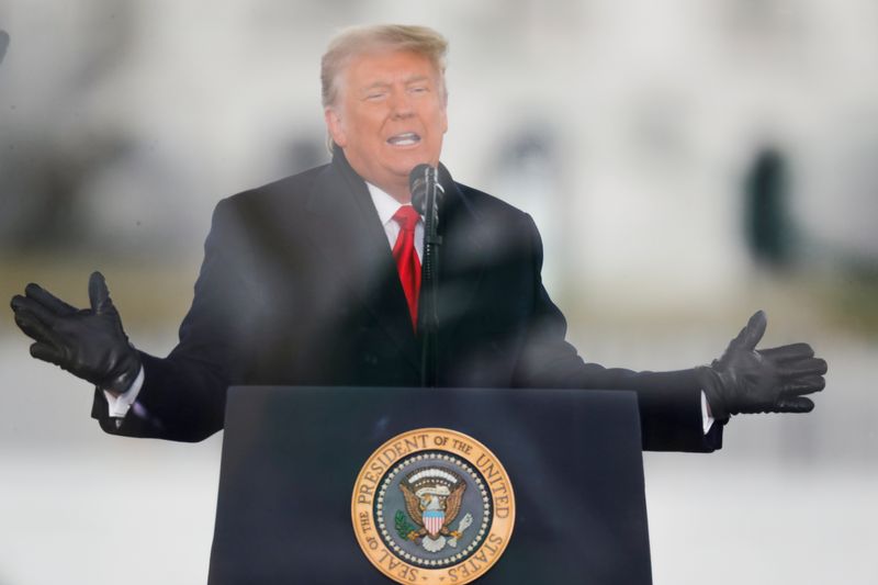 &copy; Reuters. FILE PHOTO: U.S. President Donald Trump speaks during a rally to contest the certification of the 2020 U.S. presidential election results by the U.S. Congress, in Washington, U.S, January 6, 2021. REUTERS/Jim Bourg/File Photo