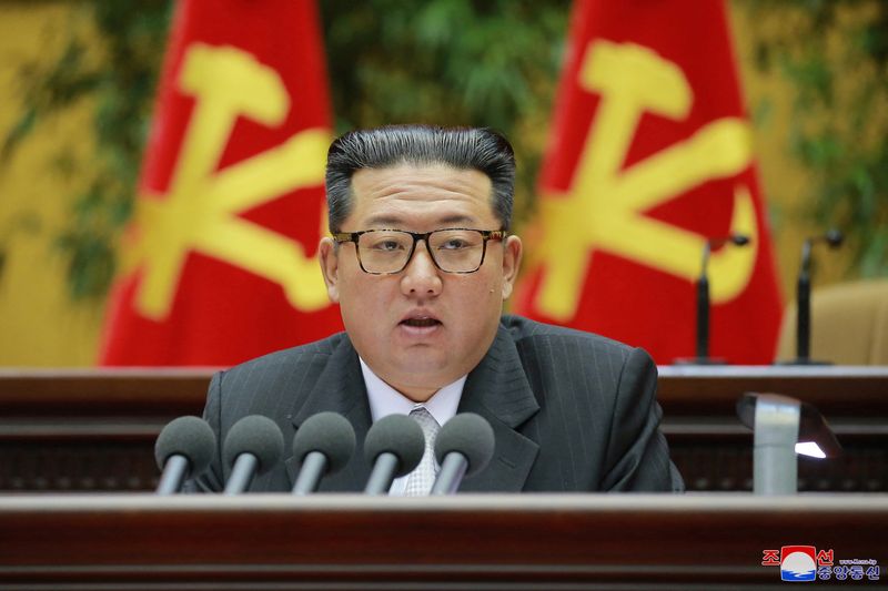 &copy; Reuters. FILE PHOTO: North Korean leader Kim Jong Un delivers conclusions during the 2nd Conference of Secretaries of Primary Committees of the Workers' Party of Korea (WPK), in this photo released on March 1, 2022 by North Korea's Korean Central News Agency (KCNA