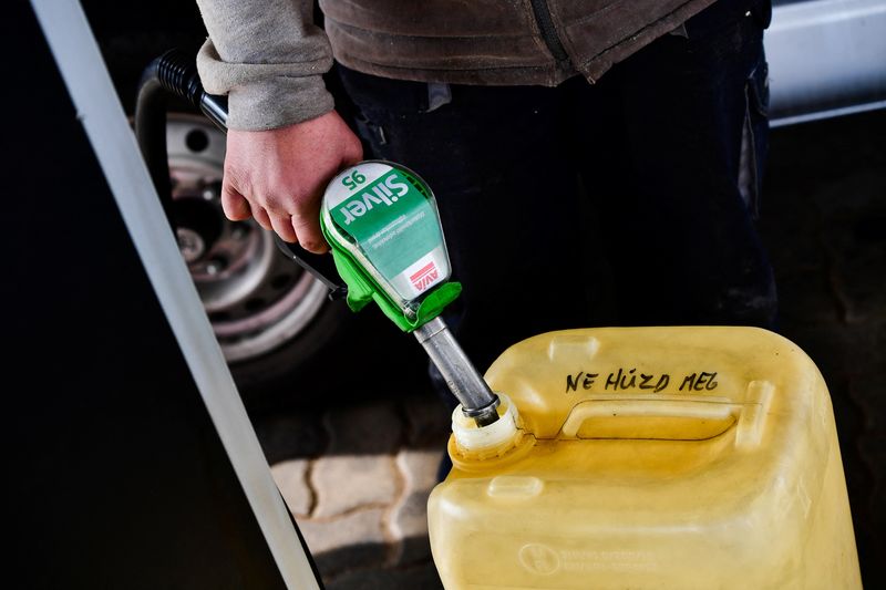 &copy; Reuters. FOTO DE ARCHIVO: Un conductor llena una lata de gasolina en una gasolinera en Martonvasar, Hungría, 18 de marzo de 2022. REUTERS/Marton Monus