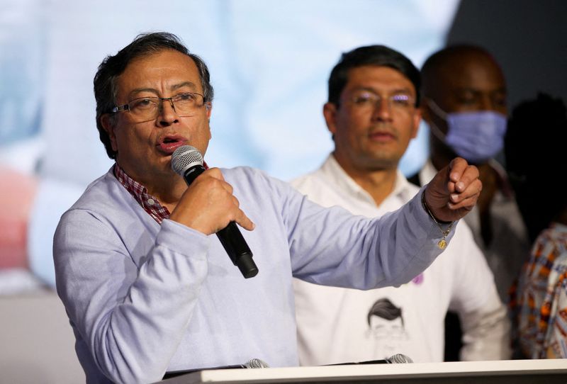 &copy; Reuters. FILE PHOTO: Colombia's presidential candidate Gustavo Petro speaks after winning the referendum vote for the Historic Pact coalition, in Bogota, Colombia March 13, 2022. REUTERS/Luisa Gonzalez/File Photo